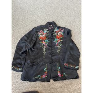Plum blossom spun rayon silk lined floral embroidered jacket size 38